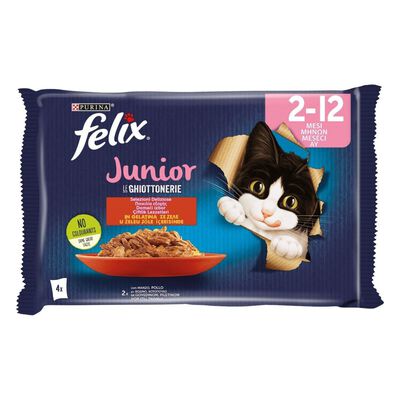 Felix Le Ghiottonerie Cat Junior con Manzo e con Pollo 4 x 85 gr