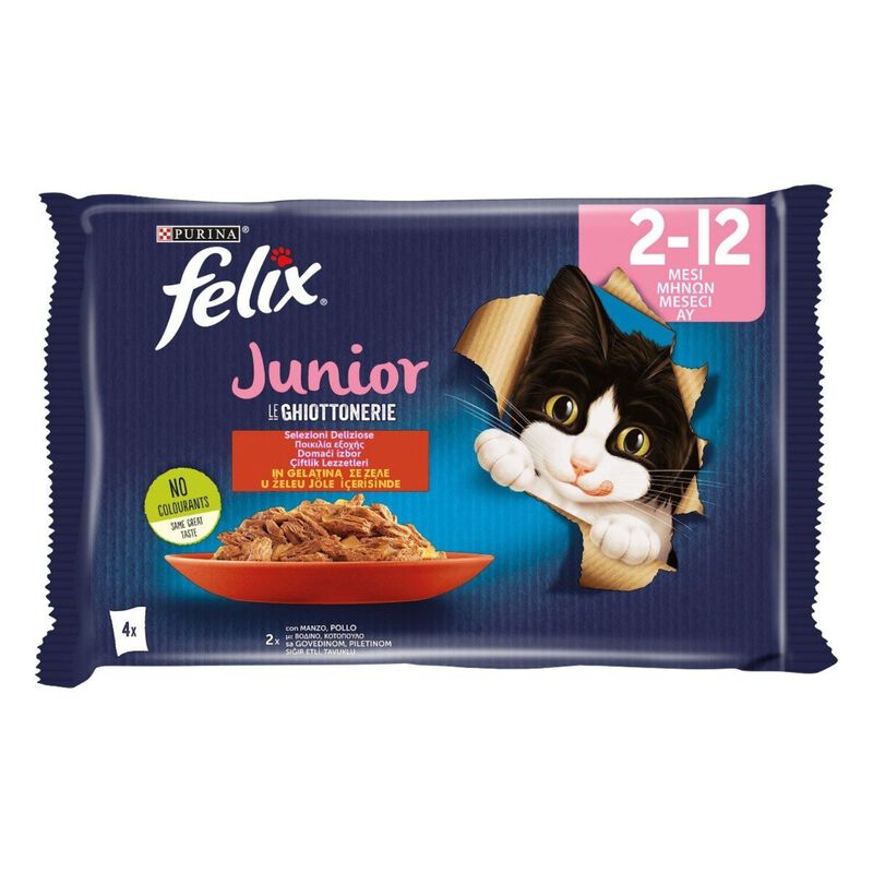 Felix Le Ghiottonerie Cat Junior con Manzo e con Pollo 4 x 85 gr
