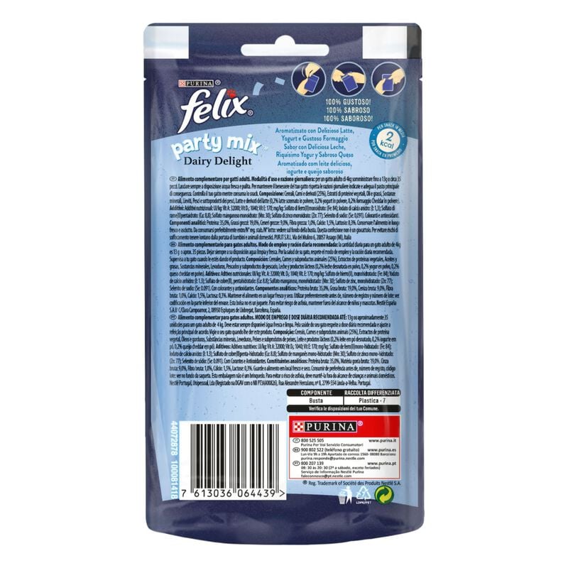Felix Party Mix Snack Cat Dairy Delight con Latte Yogurt e Formaggio 60 gr