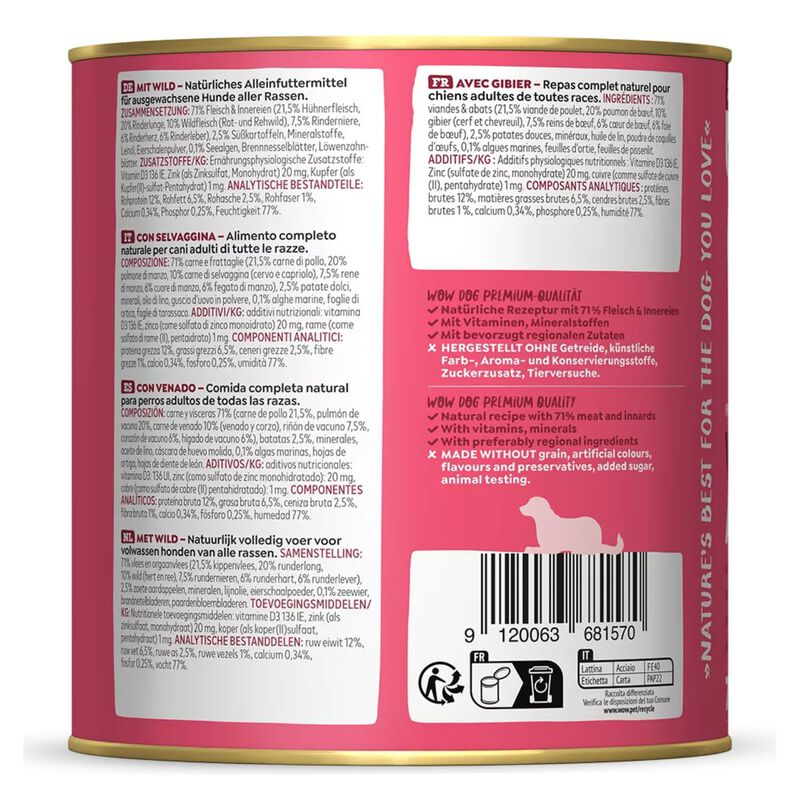 Wow Dog Adult Selvaggina con Alghe Marine e Patate Dolci 800 gr