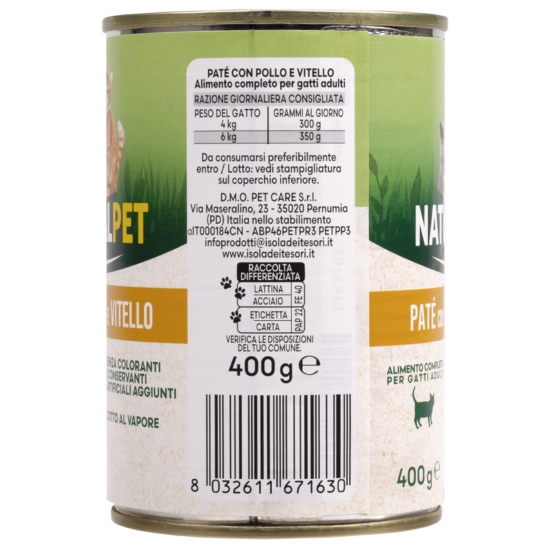 Naturalpet Cat Adult Pat&eacute; Pollo e Vitello 400 gr