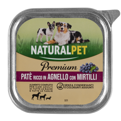 Naturalpet Premium Dog Adult Pat&eacute; ricco in Agnello con mirtilli 150 gr
