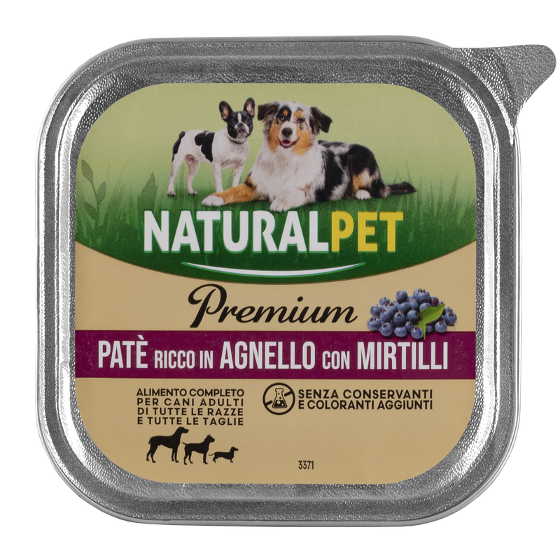 Naturalpet Premium Dog Adult Pat&eacute; ricco in Agnello con mirtilli 150 gr