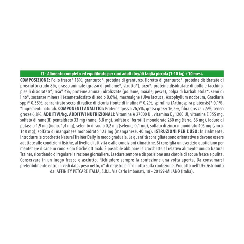 Natural Trainer Daily Nutrition Dog Small&Toy con Prosciutto crudo 2 kg