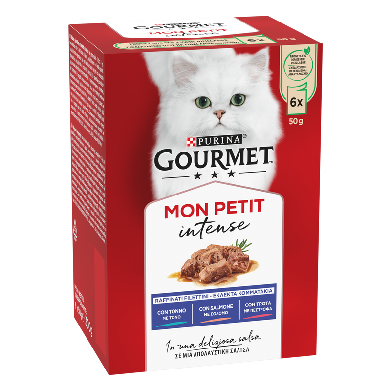Gourmet Mon Petit Cat Adult con Tonno, Salmone, Trota 6 x 50 gr