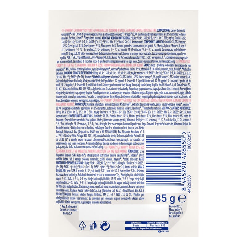 Cat Chow Sensitive Cat Adult ricco in Salmone e zucchine 85 gr