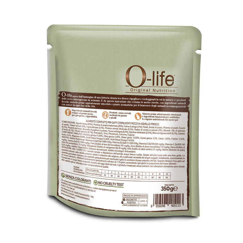 O-life Cat Adult Sterilised con Agnello 350 gr