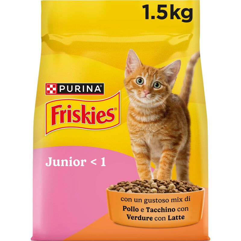 Friskies Cat Junior con Pollo, Tacchino, Latte e Verdure 1,5 kg