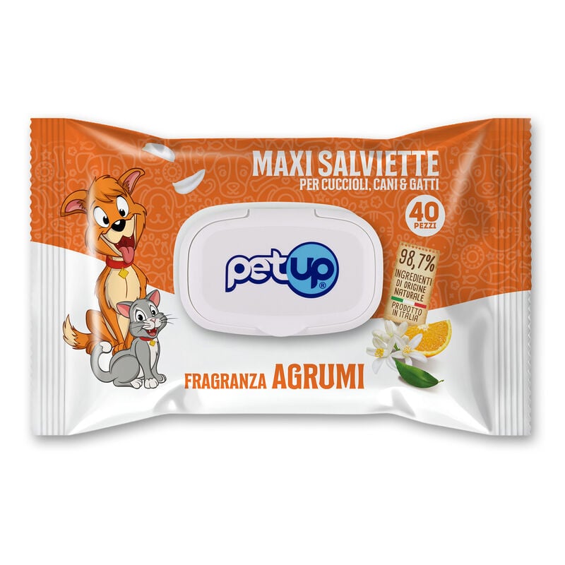 Petup Maxi Salviette per cuccioli, cani e gatti agli Agrumi 40 pz