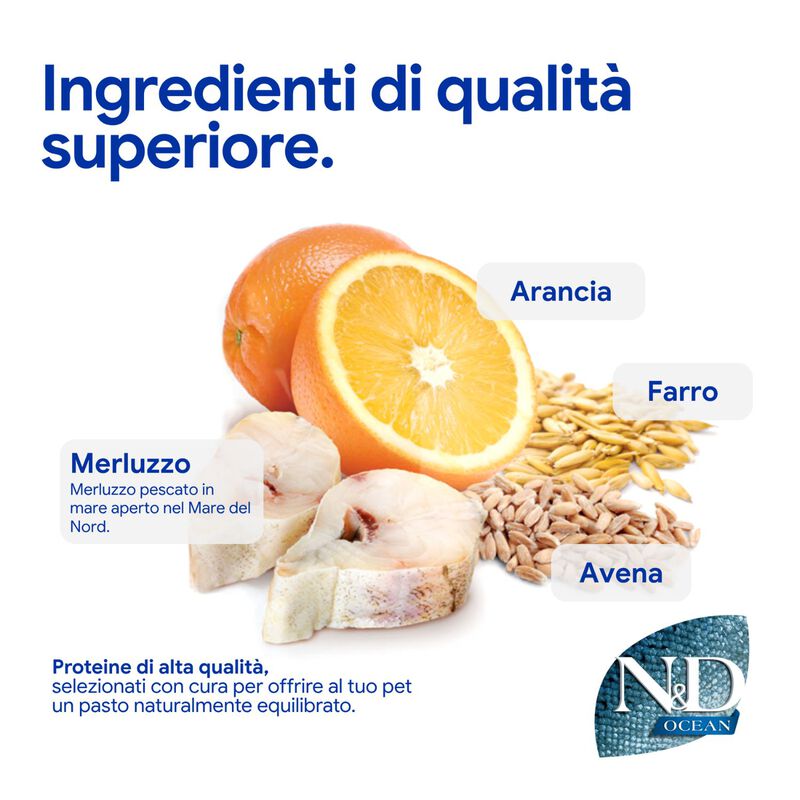 N&D Farmina Ocean Cat Adult Merluzzo, Farro, Avena & Arancia 1,5 kg
