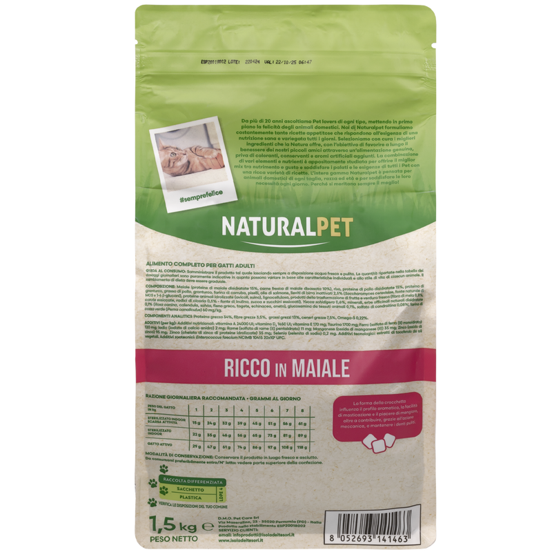 Naturalpet Cat Adult ricco in Maiale 1,5kg