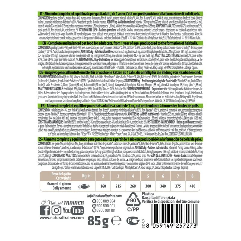 Natural Trainer Cat Hairball con Pollo 85 gr
