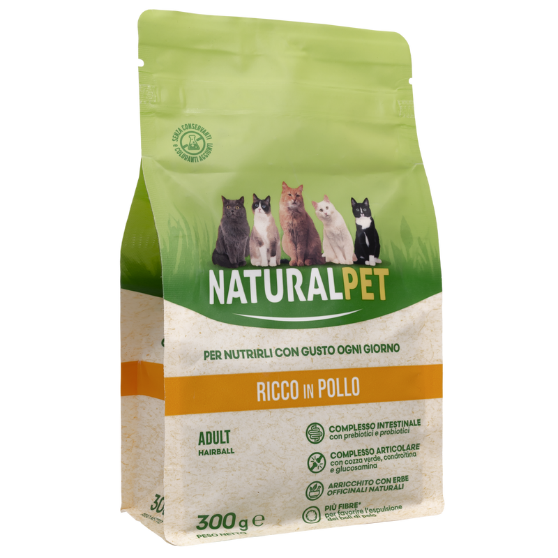 Naturalpet Cat Adult Hairball ricco in Pollo 300gr