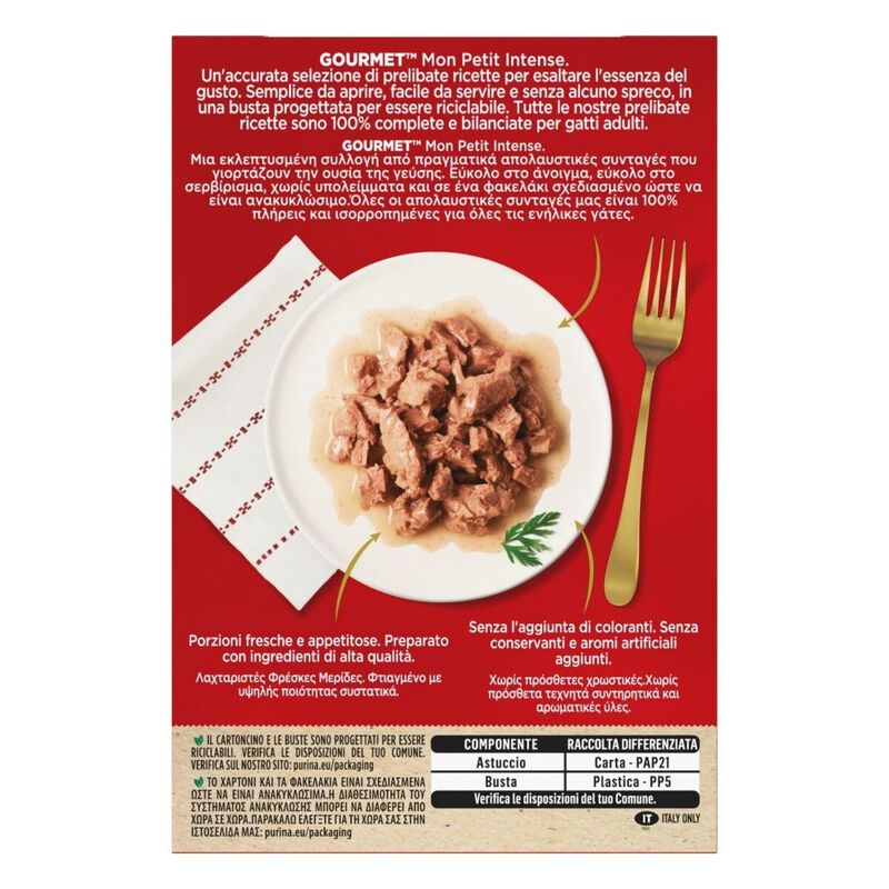 Gourmet Mon Petit Cat Adult con Merluzzo, Sardine, Salmone 6 x 50 gr
