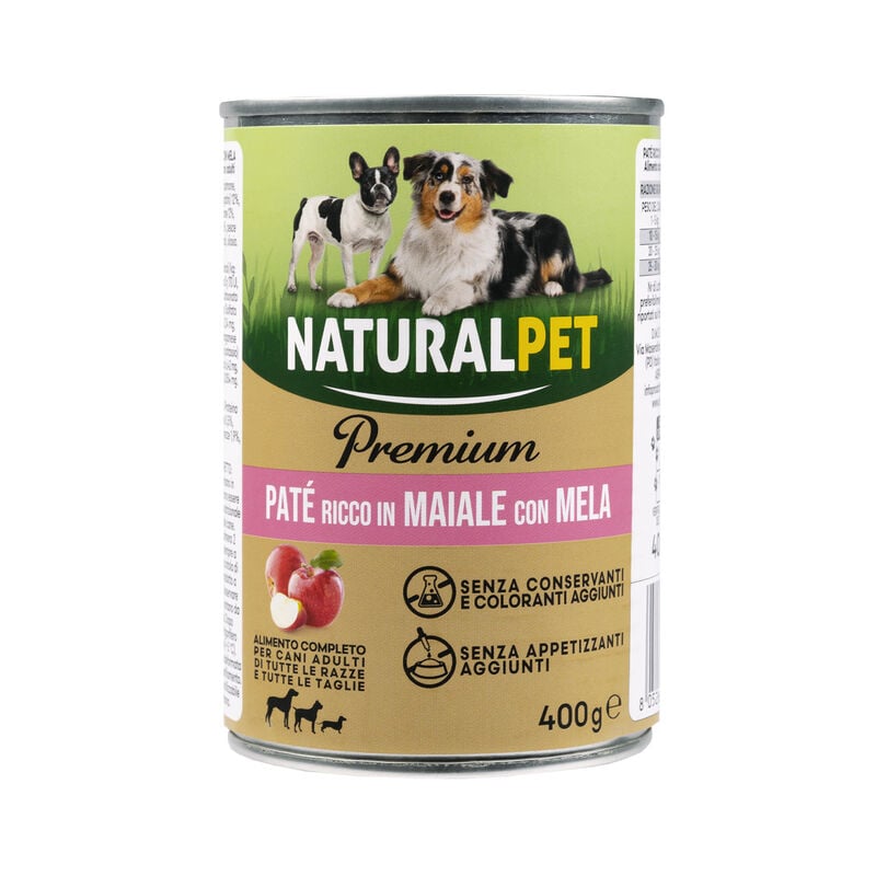 Naturalpet Premium Dog Adult Pat&eacute; ricco in Maiale con mela 400 gr