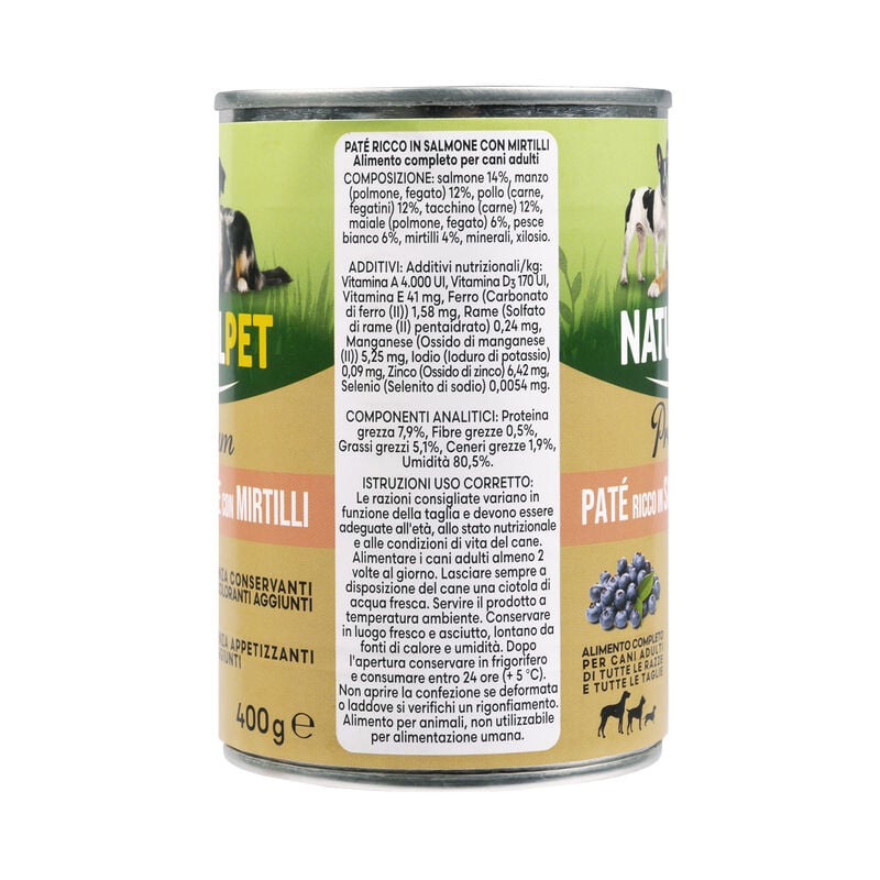 Naturalpet Premium Dog Adult Pat&eacute; ricco in Salmone con mirtilli 400 gr