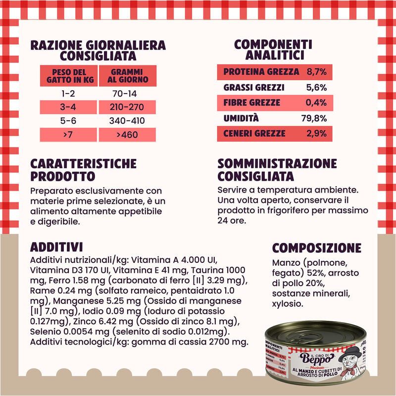 Il Cibo di Beppo Cat Steril Adult Macinato al manzo con arrosto di pollo 85gr