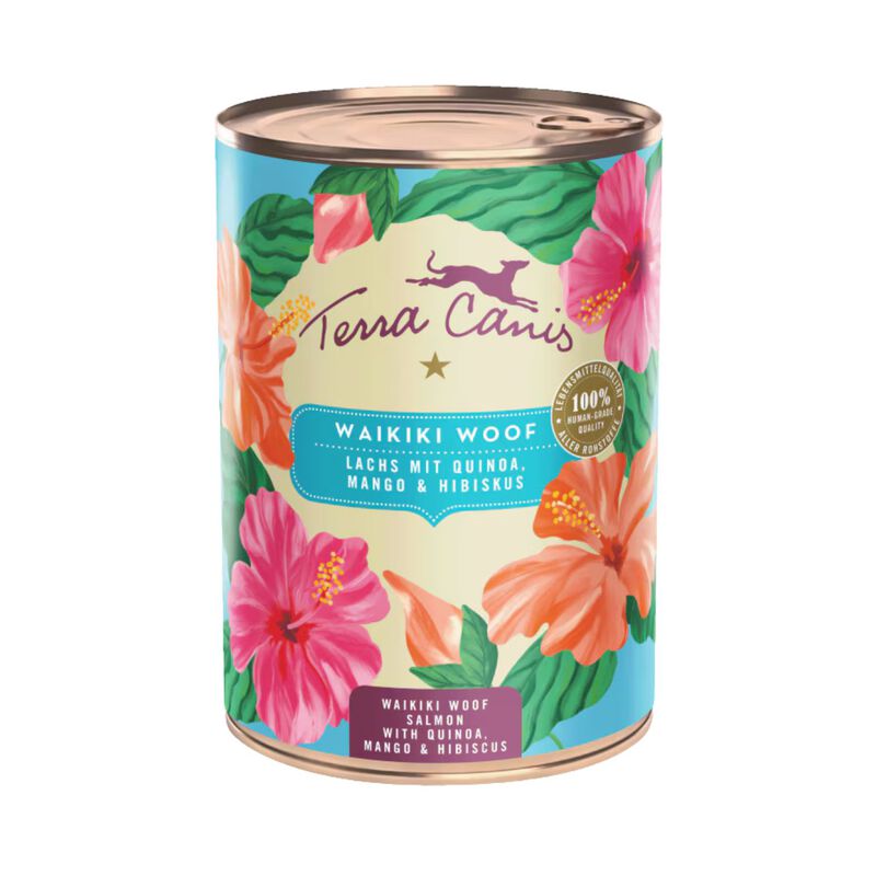 Terra Canis Dog menu flower  Waikiki Woof Salmone con Quinoa, Mango e ibisco 400 gr