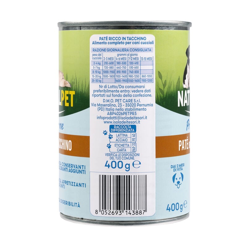 Naturalpet Prime Orme Puppy Pat&eacute; ricco in Tacchino 400gr