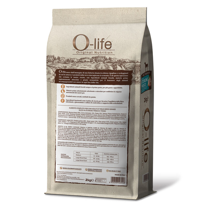 O-life Dog Adult Medium Large con Storione Fresco 2 kg