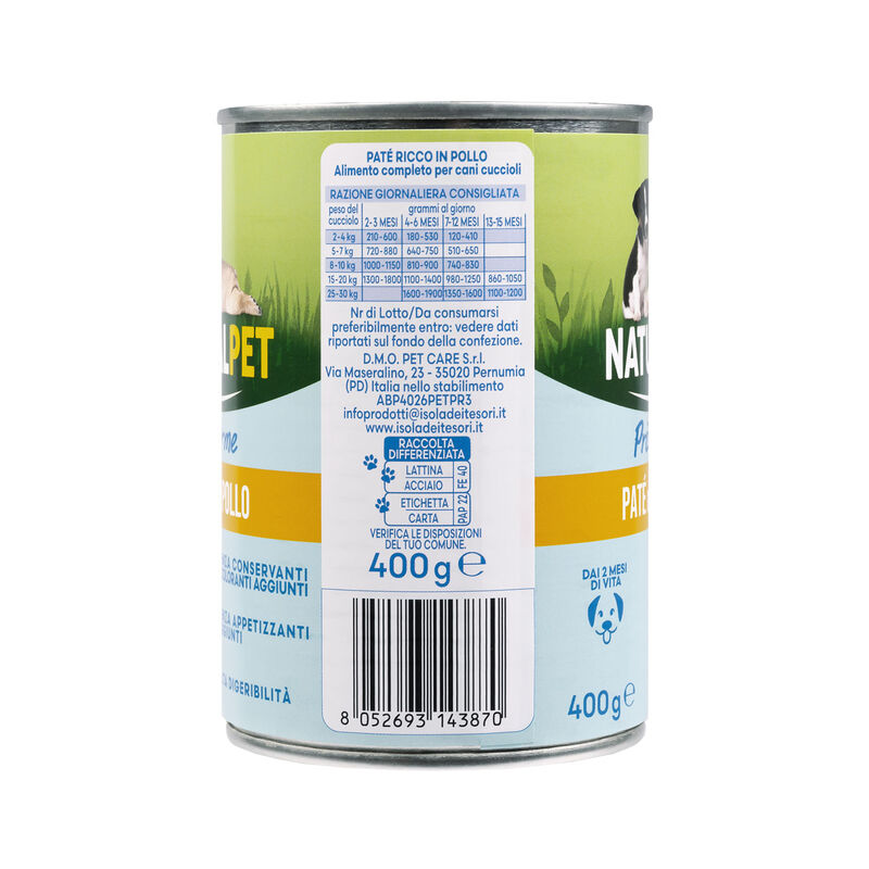 Naturalpet Prime Orme Puppy Pat&eacute; ricco in Pollo 400gr