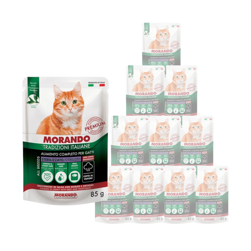 Morando Tradizioni Italiane Cat Adult Steril bocconcini in salsa con manzo e ortaggi 85gr