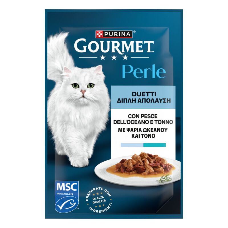 Gourmet Perle Duetti Cat Adult con Pesce dell'Oceano e Tonno 85 gr
