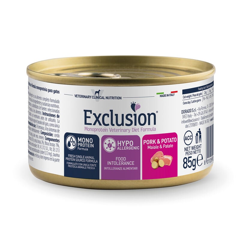 Exclusion Monoprotein Veterinary Diet Cat Hypoallergenic Maiale e Patate 85 gr
