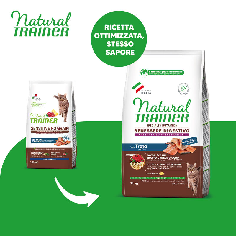 Natural Trainer Cat Adult Sensitive No Grain con Trota 1,5 kg