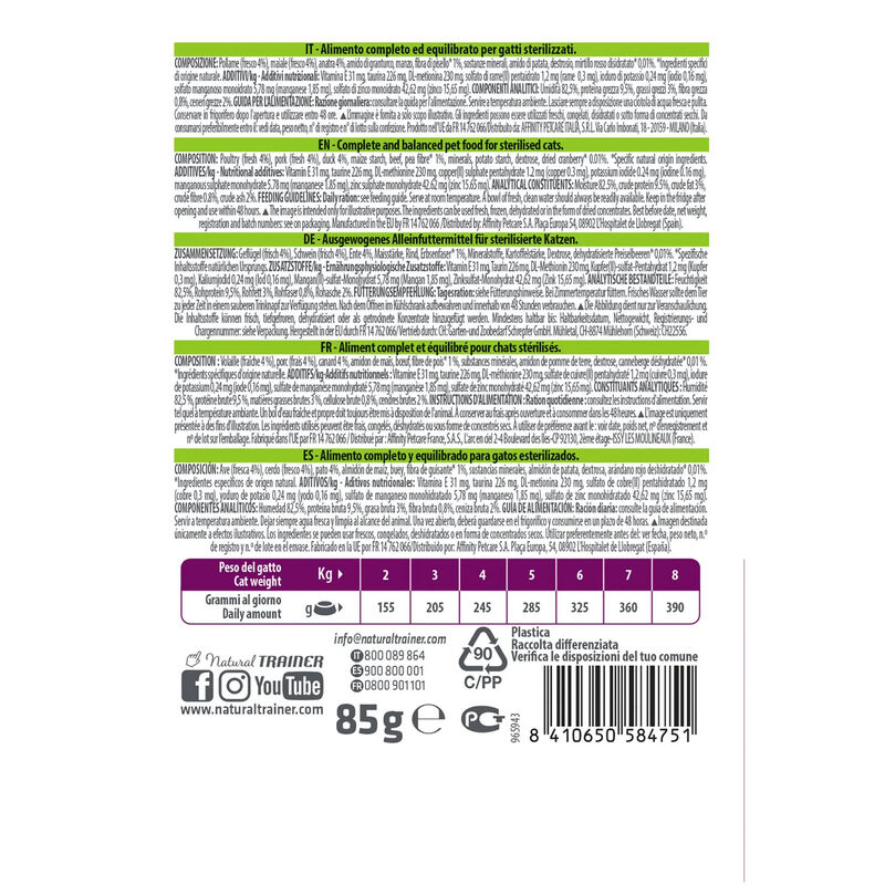 Natural Trainer Cat Adult Sterilised Anatra 85 gr