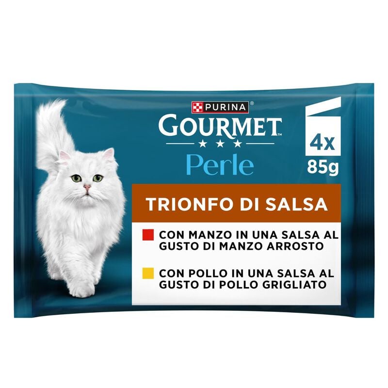 Gourmet Perle Cat Adult Trionfo di Salsa Manzo e Pollo 4 x 85 gr