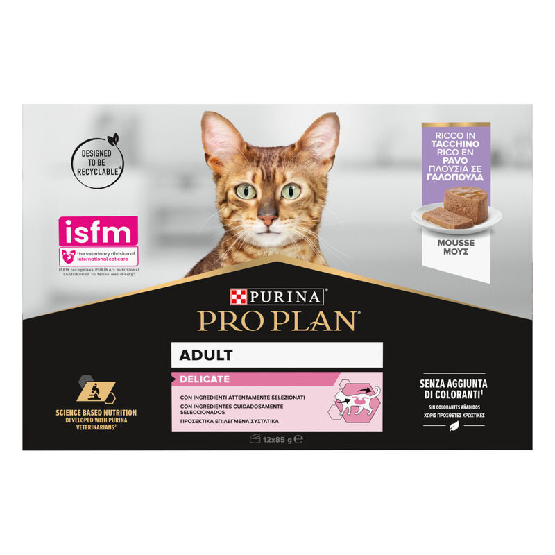 Purina Pro Plan Cat Adult Delicate Multipack Tacchino Mousse 12 pz x 85 gr