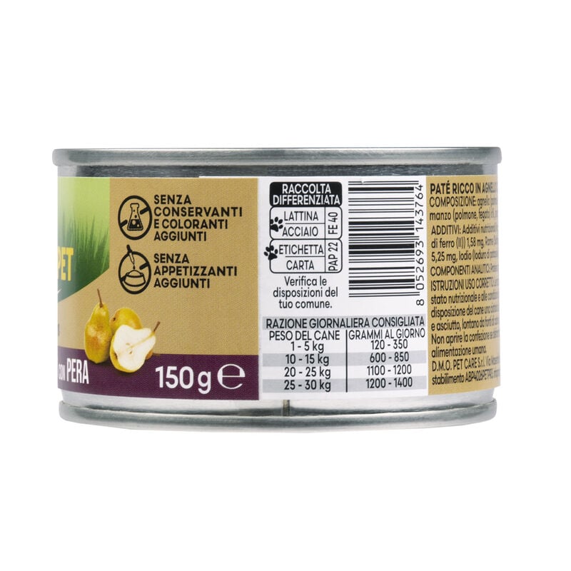 Naturalpet Premium Dog Adult Pat&eacute; ricco in Agnello con pera 150gr