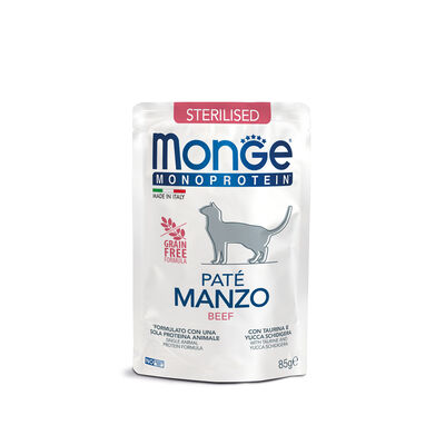 Monge Monoprotein Cat Adult Sterilised Pat&eacute; Manzo 85 gr