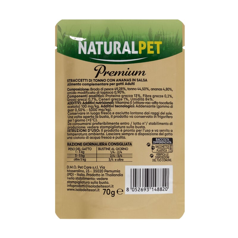 Naturalpet Premium Cat Adult Straccetti di Tonno con Ananas in Salsa 70g