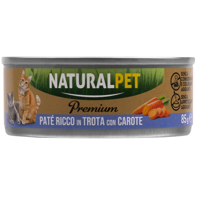 Naturalpet Premium Cat pat&eacute; ricco in trota con carote 85gr