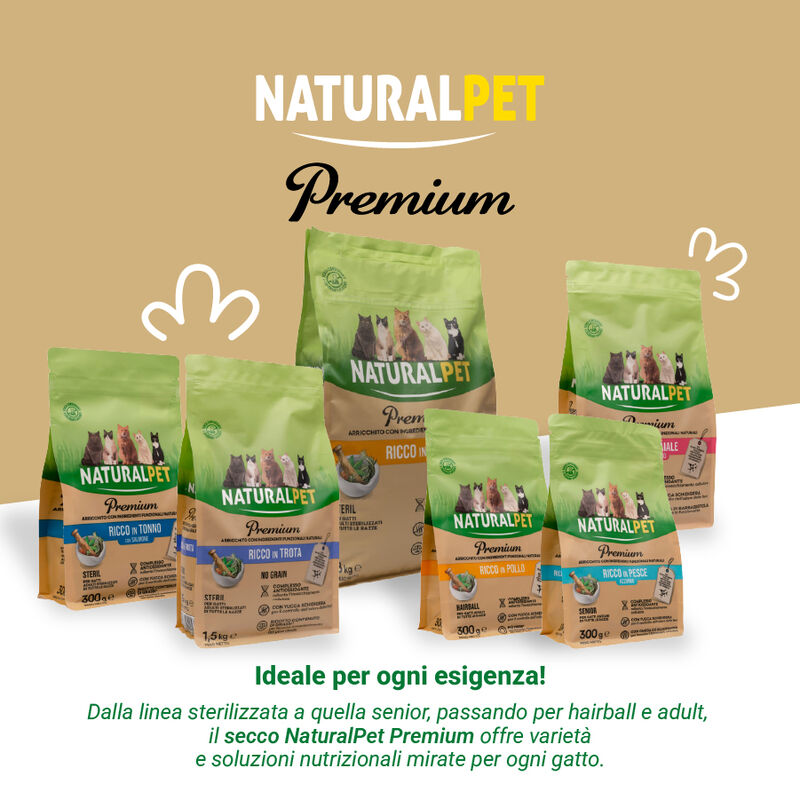Naturalpet Premium Cat Adult Sterilised ricco in Tonno con Salmone 1,5 kg