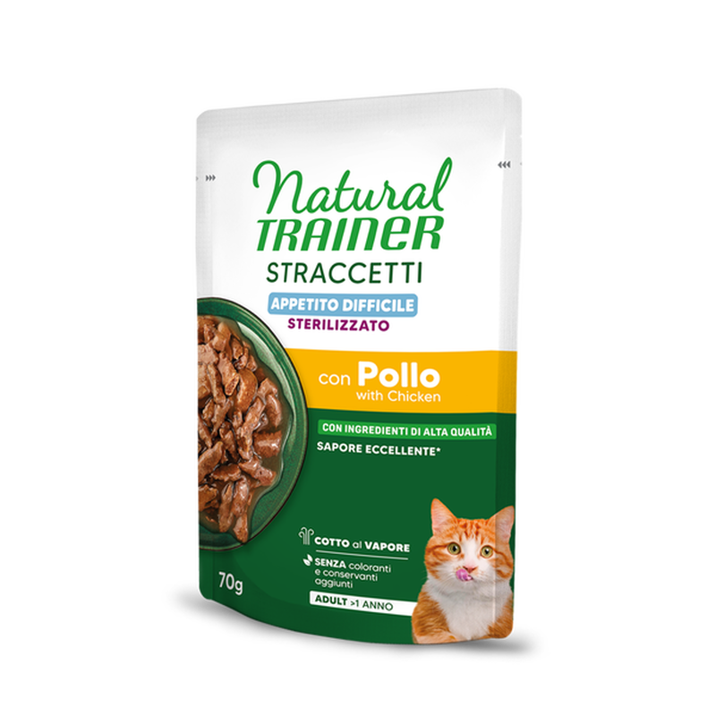 Natural Trainer Appetito difficile Straccetti con Pollo per Gatti Sterilizzati 70gr