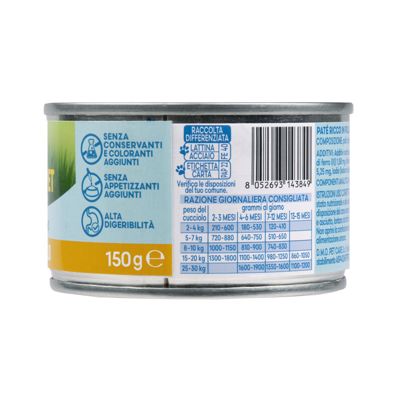 Naturalpet Prime Orme Puppy Pat&eacute; ricco in Pollo 150gr