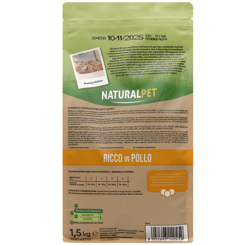 Naturalpet Premium Cat Adult Hairball ricco in Pollo 1,5 kg 