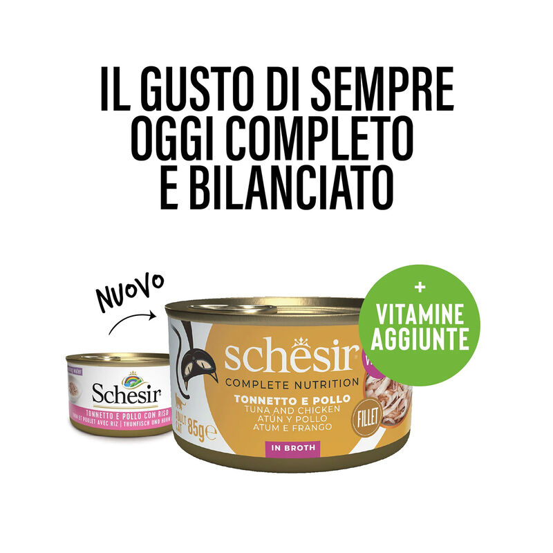 Schesir Cat Adult Tonnetto e pollo con riso in brodo 85g