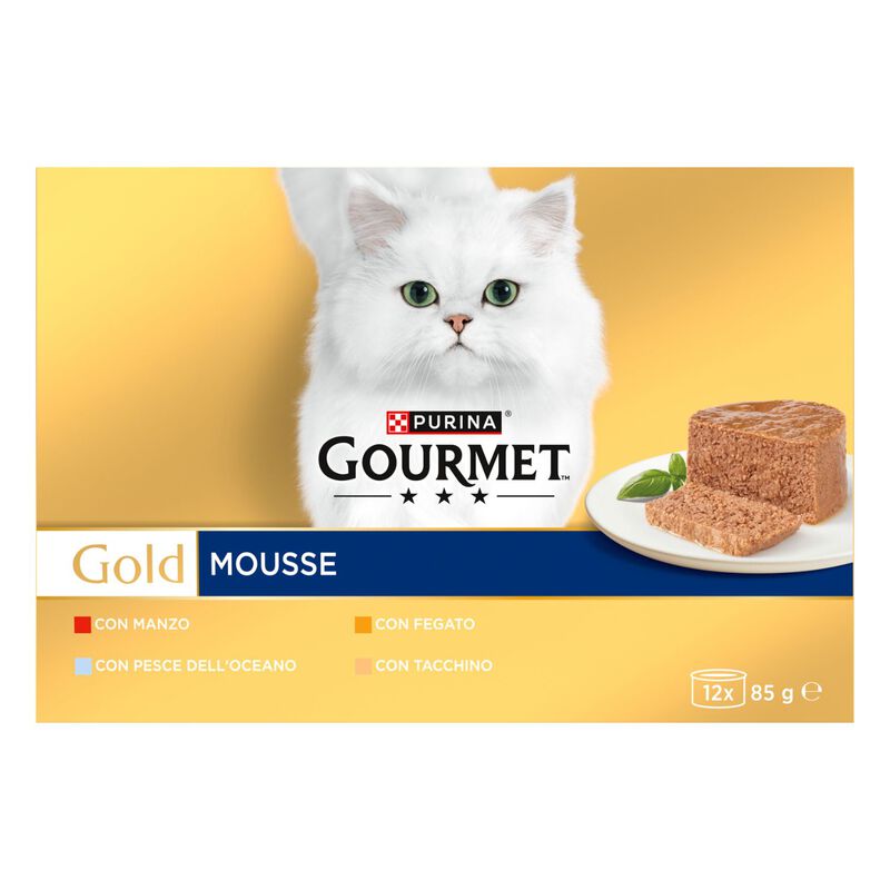 Gourmet Gold Cat Adult  Mousse con Manzo, Pesce dell'Oceano, Tacchino, Fegato 12x85 gr