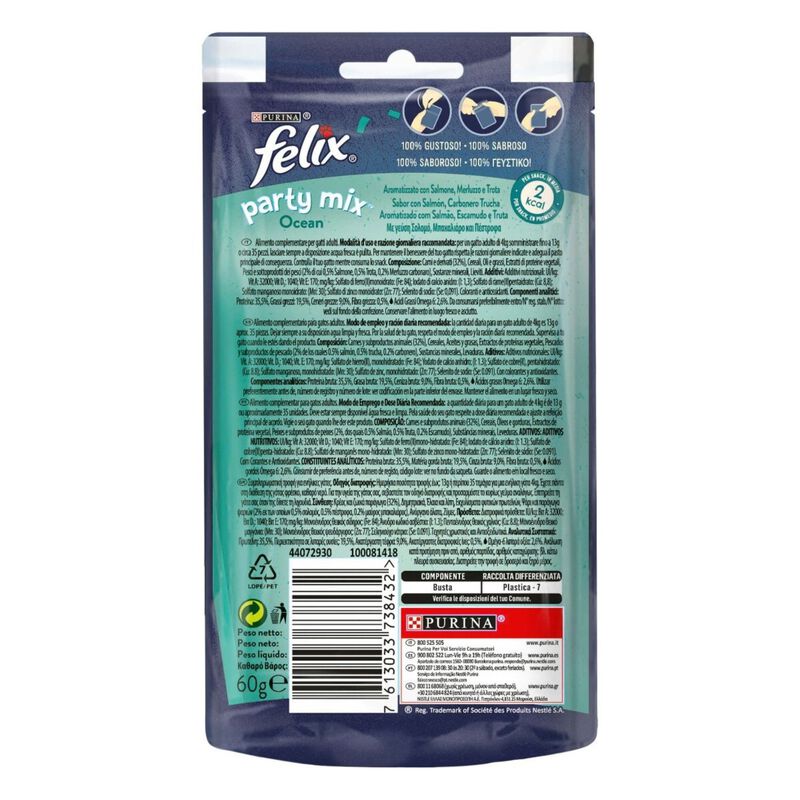 Felix Party Mix Snack Cat Ocean Mix con Salmone Merluzzo e Trota 60 gr
