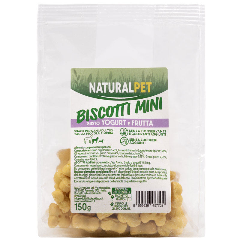 Naturalpet Dog Adult Mini&Medium Snack biscotti gusto yogurt e frutta 150gr