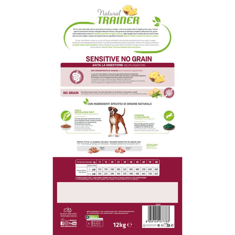 Natural Trainer Sensitive Dog Adult  Medium&Maxi No Grain con Trota 12 kg