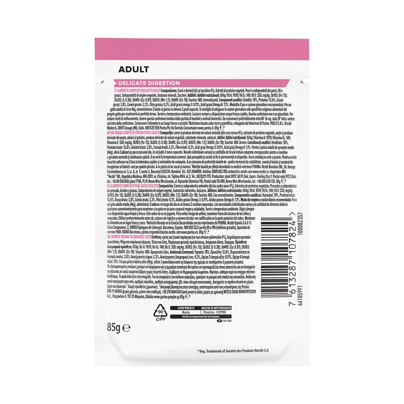 Purina Pro Plan Cat Adult Delicate Digestion con Tacchino in Salsa 85 gr