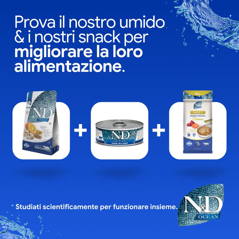N&D Farmina Ocean Cat Adult Merluzzo, Farro, Avena & Arancia 1,5 kg