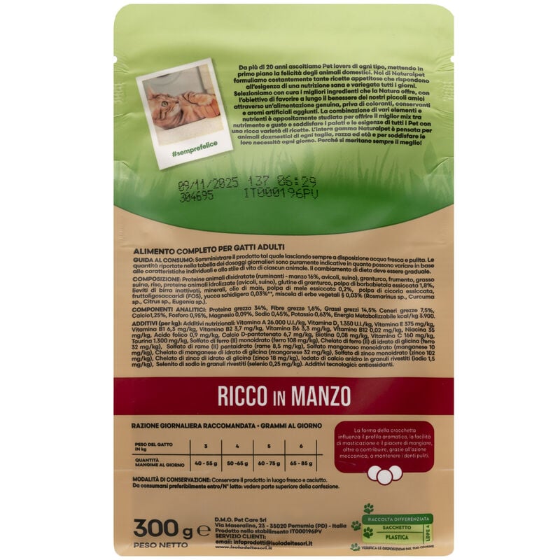 Naturalpet Premium Cat Adult ricco in Manzo 300gr