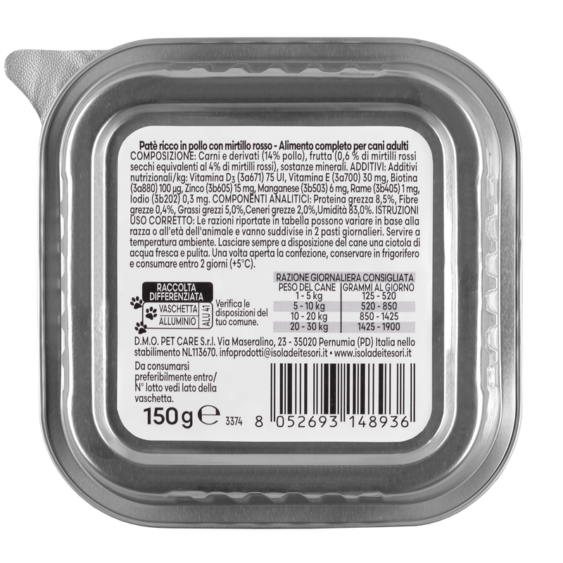 Naturalpet Premium Dog Adult All breeds pat&eacute; ricco in pollo con mirtillo rosso 150gr - Scad 01 Sett 26