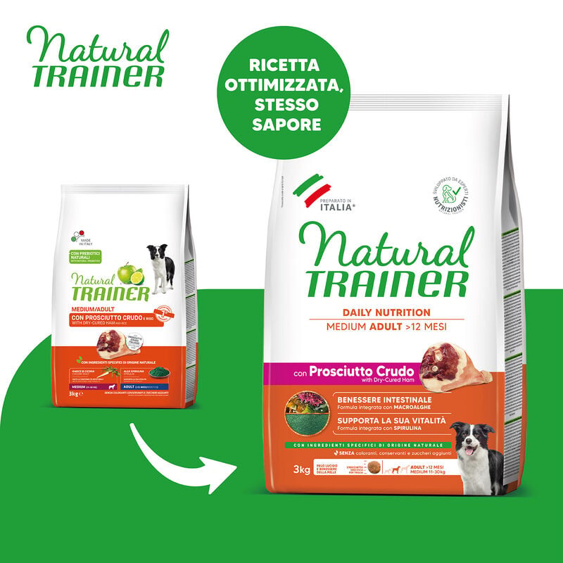 Natural Trainer Daily Nutrition Dog Adult Medium con Prosciutto Crudo 3 kg